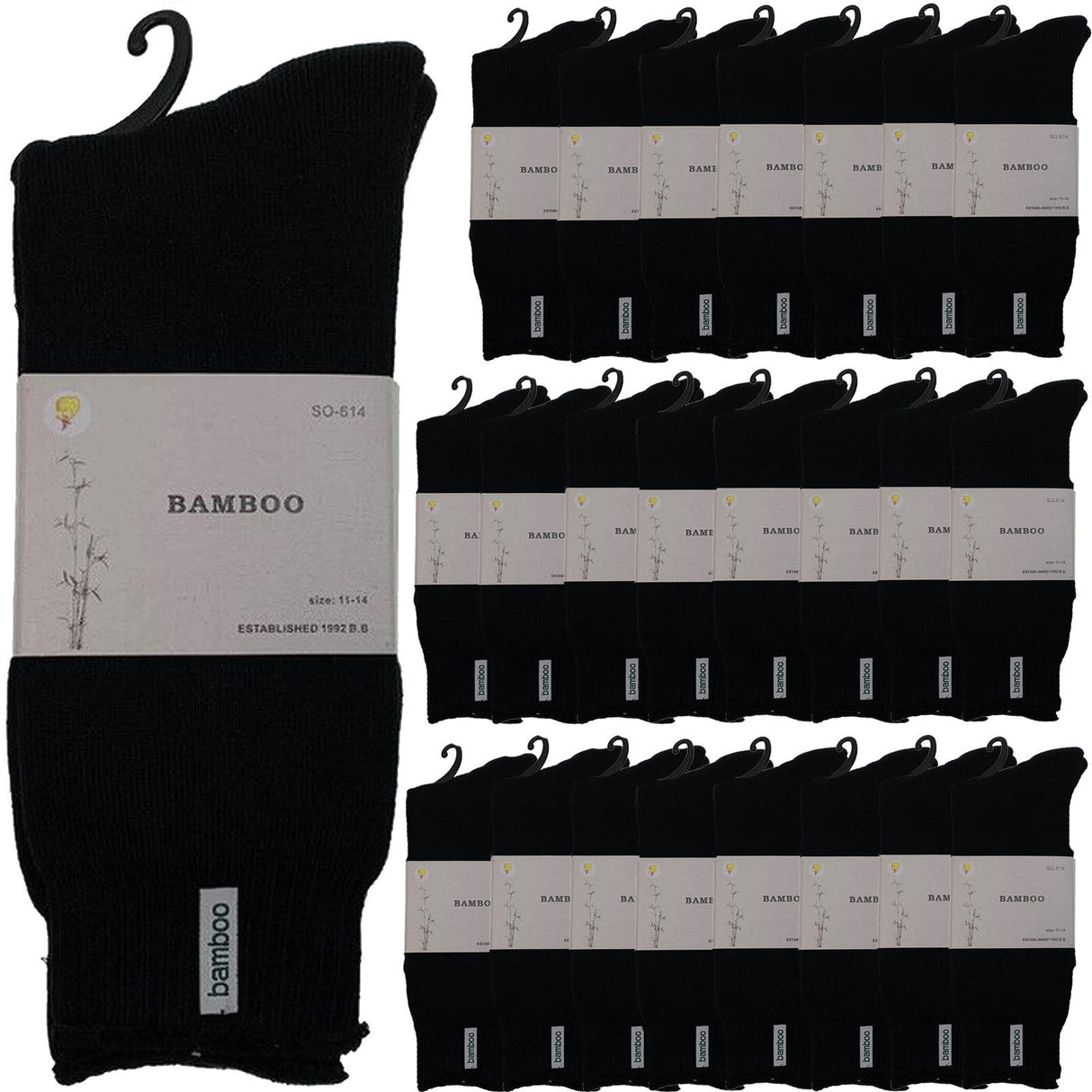 24 Pairs Premium Bamboo Thick Socks Bulk Pack - Black (Mens Heavy Duty Work Socks w/ Cushion)