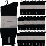 24 Pairs Premium Bamboo Thick Socks Bulk Pack - Black (Mens Heavy Duty Work Socks w/ Cushion)