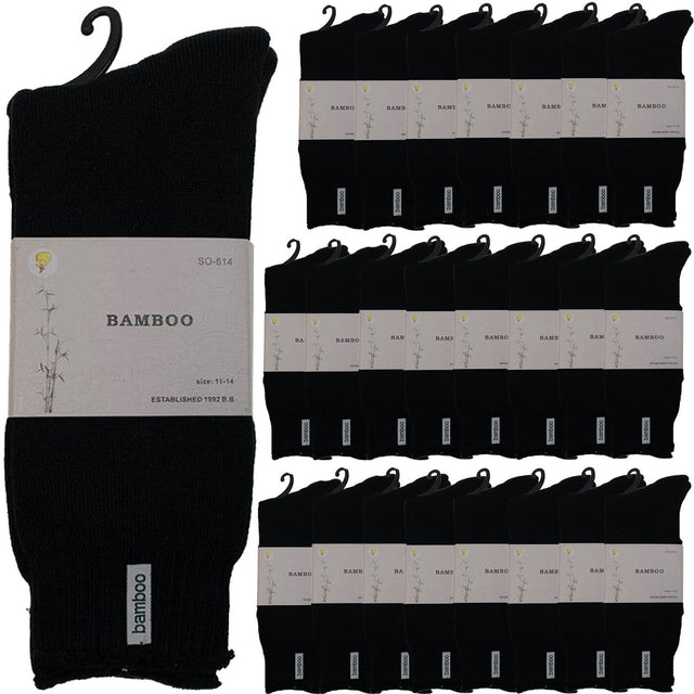 24 Pairs Premium Bamboo Thick Socks Bulk Pack - Black (Mens Heavy Duty Work Socks w/ Cushion)