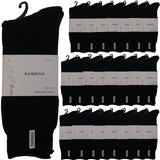 24 Pairs Premium Bamboo Thick Socks Bulk Pack - Black (Mens Heavy Duty Work Socks w/ Cushion)