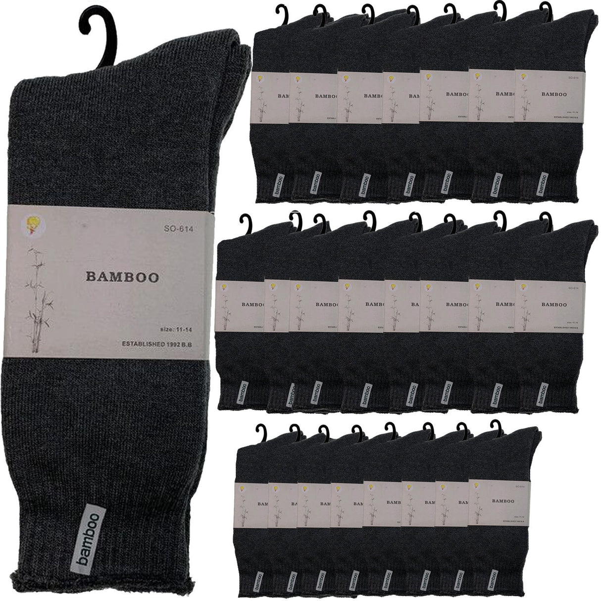 24 Pairs Premium Bamboo Thick Socks Bulk Pack - Charcoal Grey (Mens Heavy Duty Work Socks w/ Cushion)