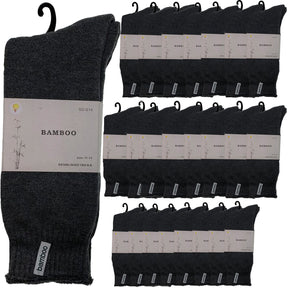 24 Pairs Premium Bamboo Thick Socks Bulk Pack - Charcoal Grey (Mens Heavy Duty Work Socks w/ Cushion)