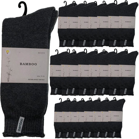 24 Pairs PREMIUM BAMBOO SOCKS Mens Heavy Duty Thick Work Socks BULK Cushion - Charcoal Grey - 11-14