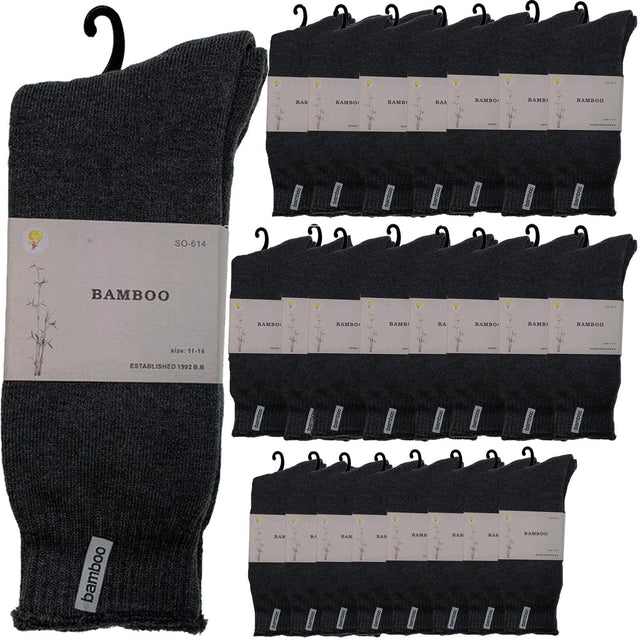 24 Pairs Premium Bamboo Thick Socks Bulk Pack - Charcoal Grey (Mens Heavy Duty Work Socks w/ Cushion)