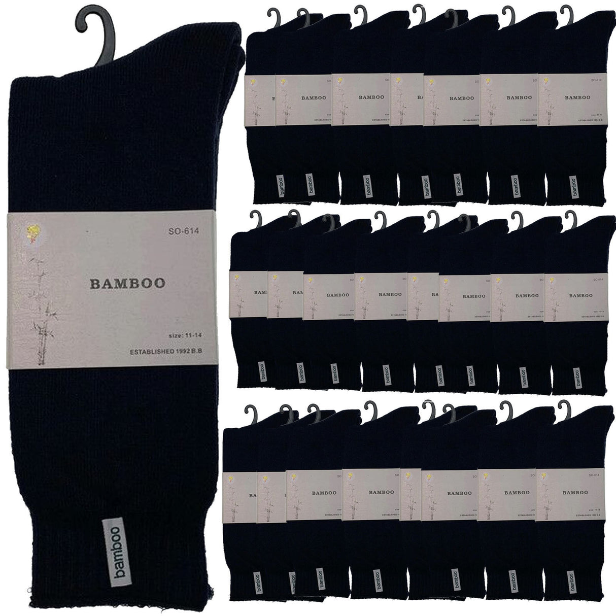 24 Pairs Premium Bamboo Thick Socks Bulk Pack - Navy Blue (Mens Heavy Duty Work Socks w/ Cushion)