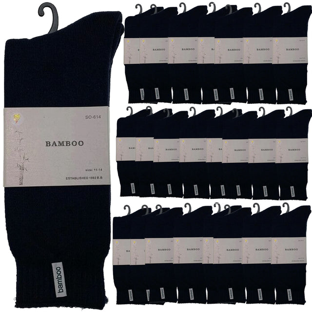 24 Pairs Premium Bamboo Thick Socks Bulk Pack - Navy Blue (Mens Heavy Duty Work Socks w/ Cushion)