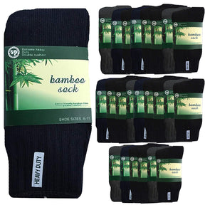 24 Pairs BAMBOO SOCKS Mens Heavy Duty Premium Thick Work Socks Cushion BULK - Navy Blue