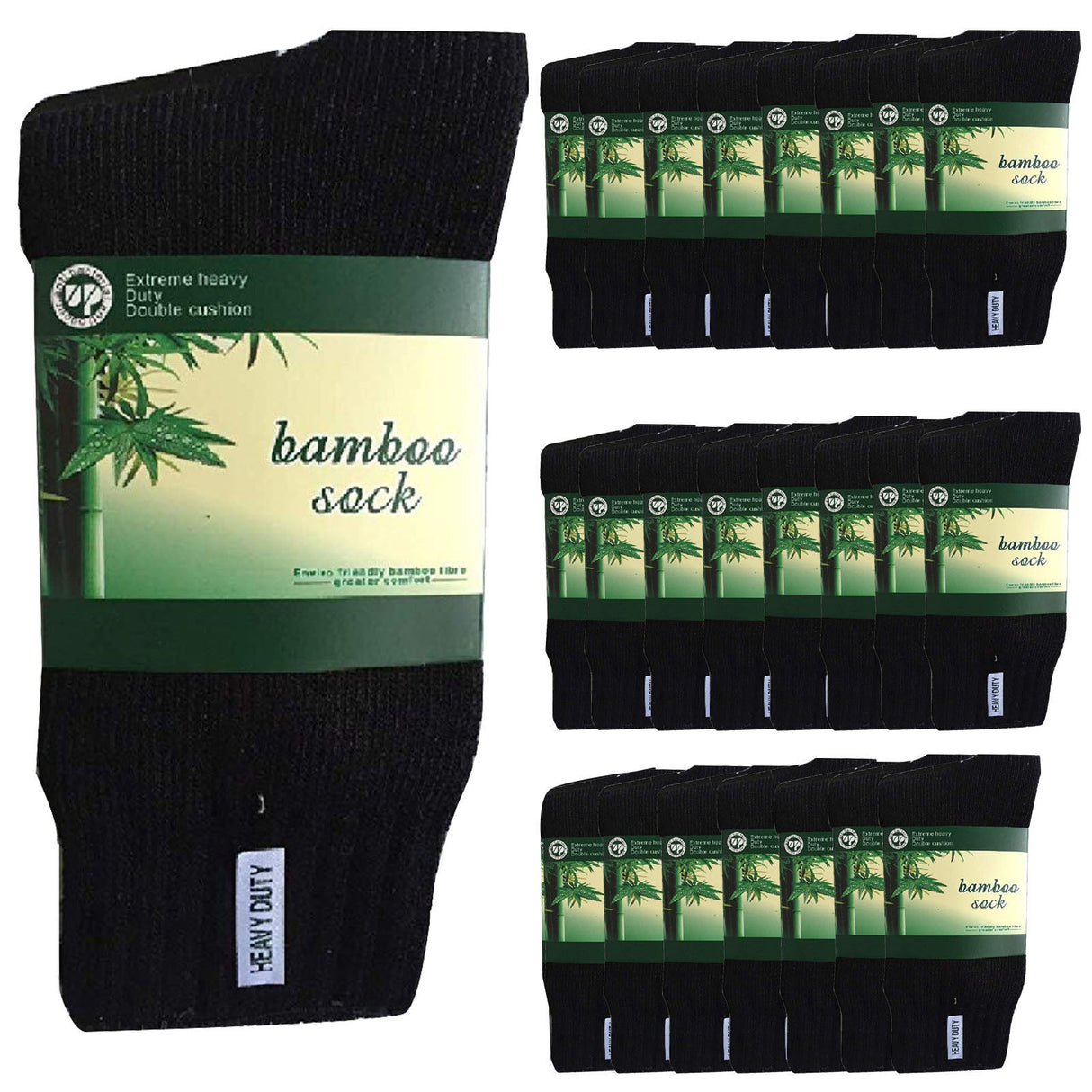 24 Pairs Bamboo Work Socks Bulk Pack - Black (Mens Heavy Duty Thick Socks w/ Cushion)