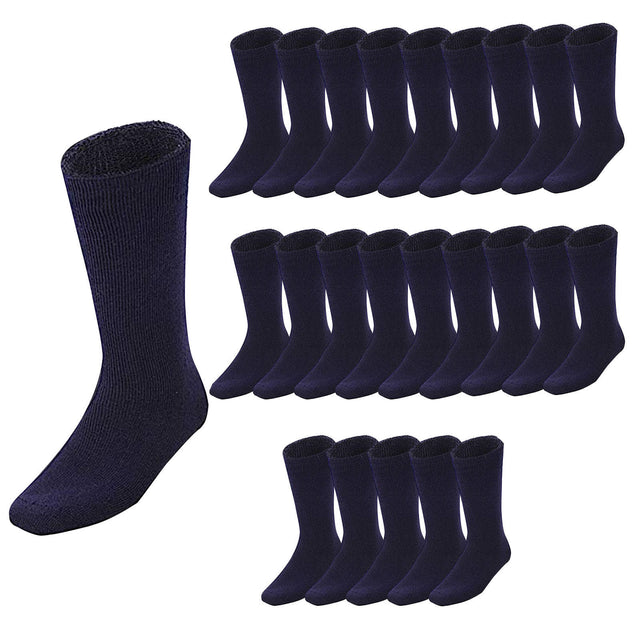 24 Pairs Bamboo Work Socks Bulk Pack - Navy Blue (Mens Heavy Duty Thick Socks w/ Cushion)