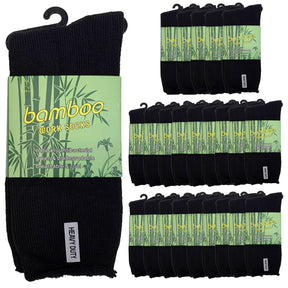 24 Pairs Premium Bamboo Works Socks Bulk Pack - Black (Mens Heavy Duty Thick Socks w/ Cushion & Anti-Odour)