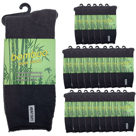 24 Pairs Premium Bamboo Works Socks Bulk Pack - Charcoal Grey (Mens Heavy Duty Thick Socks w/ Cushion & Anti-Odour)