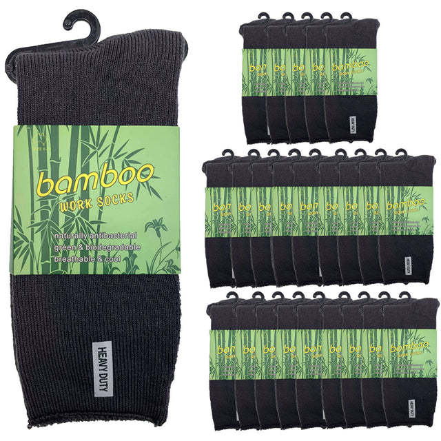 24 Pairs Premium Bamboo Works Socks Bulk Pack - Charcoal Grey (Mens Heavy Duty Thick Socks w/ Cushion & Anti-Odour)