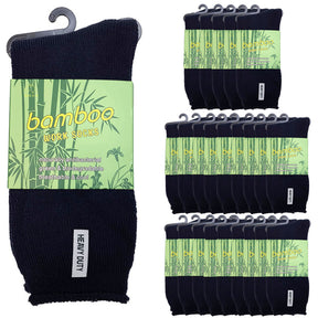 24 Pairs Premium Bamboo Works Socks Bulk Pack - Navy Blue (Mens Heavy Duty Thick Socks w/ Cushion & Anti-Odour)