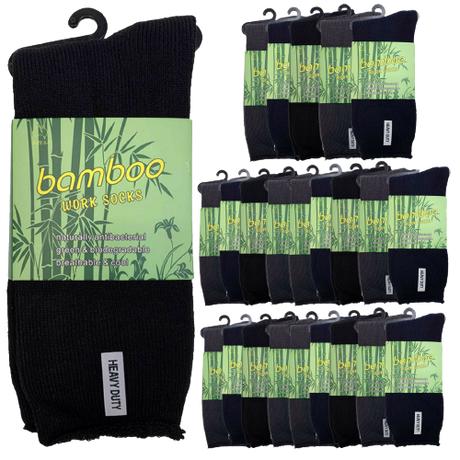 24 Pairs PREMIUM BAMBOO SOCKS Mens Heavy Duty Thick Work Socks Cushion BULK - Assorted Colour Pack