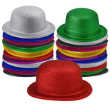 24x Assorted Colours Glitter Bowler Hat Bulk Pack - Sparkly Costume Hats for Dance/Fancy Dress Party