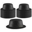 24x Black Glitter Bowler Hat Bulk Pack - Sparkly Costume Hats for Dance/Fancy Dress Party