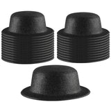 24x Black Glitter Bowler Hat Bulk Pack - Sparkly Costume Hats for Dance/Fancy Dress Party
