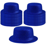 24x Blue Glitter Bowler Hat Bulk Pack - Sparkly Costume Hats for Dance/Fancy Dress Party