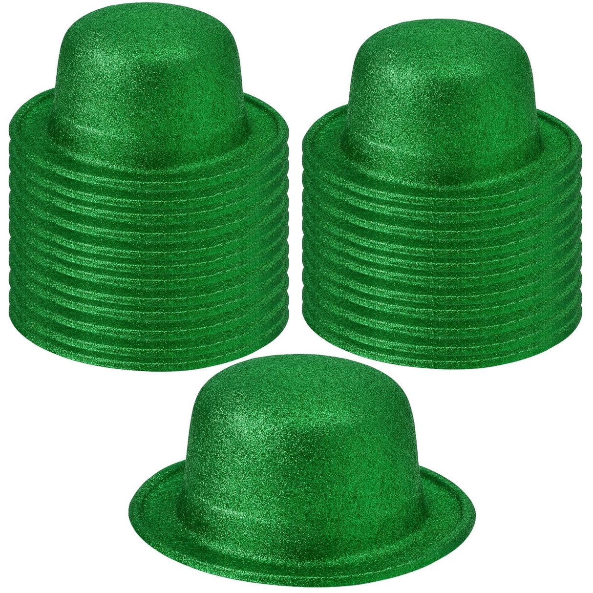 24x Green Glitter Bowler Hat Bulk Pack - Sparkly Costume Hats for Dance/Fancy Dress Party