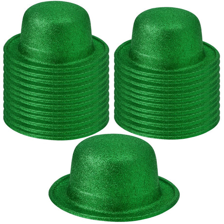 24x Green Glitter Bowler Hat Bulk Pack - Sparkly Costume Hats for Dance/Fancy Dress Party