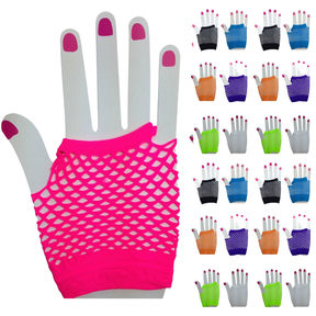 24 Pairs Assorted Fishnet Gloves Bulk - Fingerless Wrist Length (70s & 80s Costume/Party)