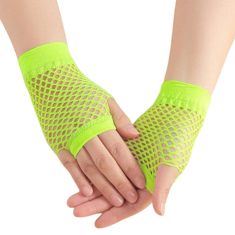 24 Pairs Yellow Fishnet Gloves Bulk - Fingerless Wrist Length (70s & 80s Costume/Party)