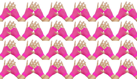 24 Pairs Hot Pink Fishnet Gloves Bulk - Fingerless Wrist Length (70s & 80s Costume/Party)