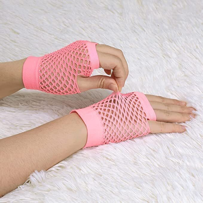 24 Pairs Light Pink Fishnet Gloves Bulk Pack - Fingerless Wrist Length (70s & 80s Costume/Party)