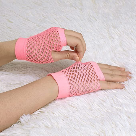 24 Pairs Light Pink Fishnet Gloves Bulk Pack - Fingerless Wrist Length (70s & 80s Costume/Party)