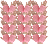 24 Pairs Light Pink Fishnet Gloves Bulk Pack - Fingerless Wrist Length (70s & 80s Costume/Party)