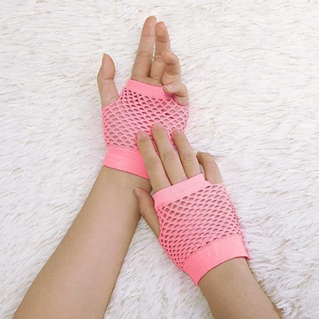24 Pairs Light Pink Fishnet Gloves Bulk Pack - Fingerless Wrist Length (70s & 80s Costume/Party)