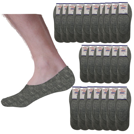 24 Pairs No Show Cotton Socks Bulk Pack - Grey (Non Slip Low Cut Invisible Footlet Socks)