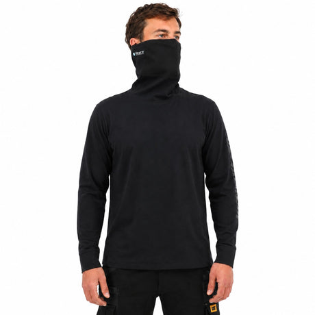 Caterpillar ViralOff Mens Long Sleeve Gaiter T-Shirt w/ Face Covering - Black