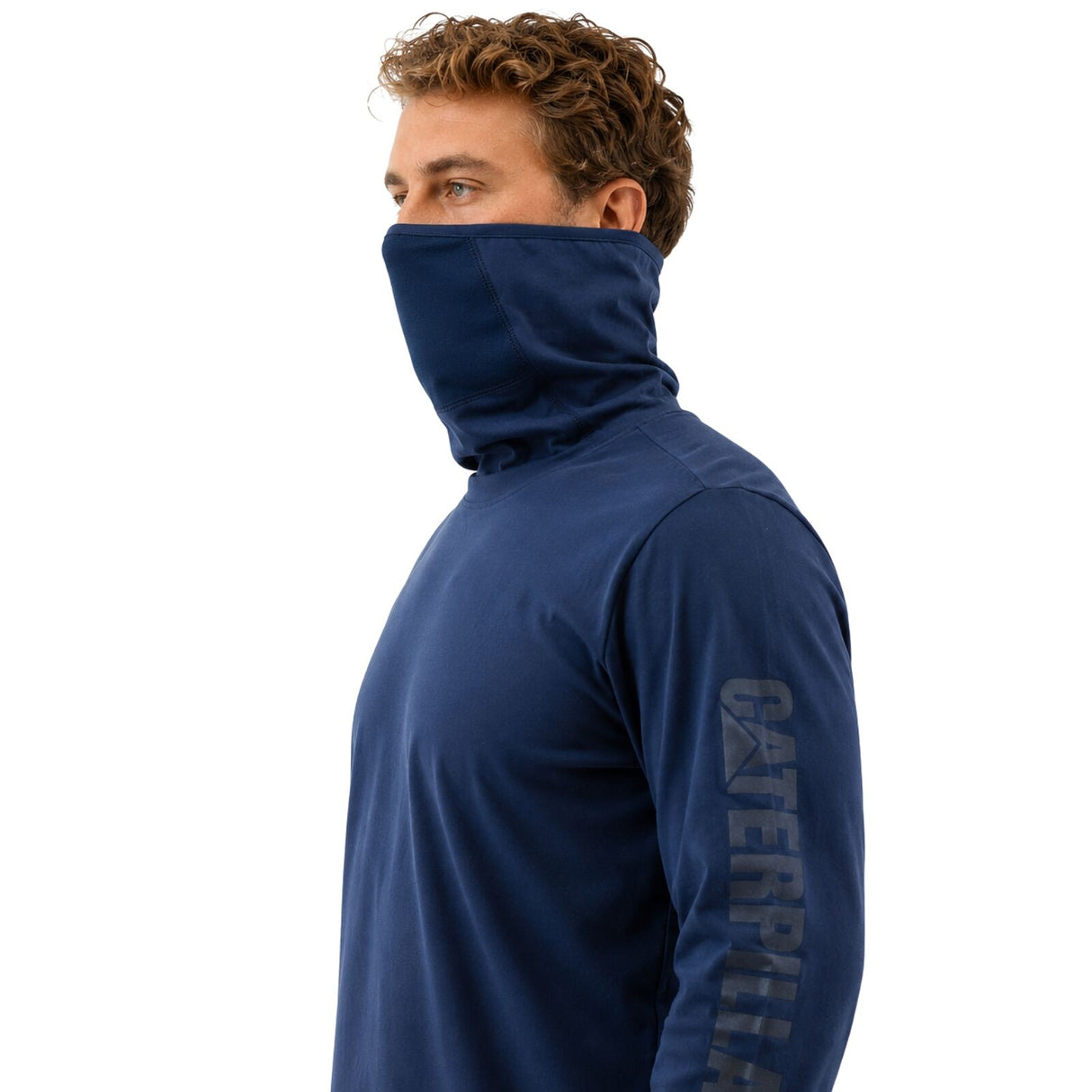 CAT ViralOff Mens Long Sleeve Gaiter Tee Face Covering Quick Dry - Detroit Blue