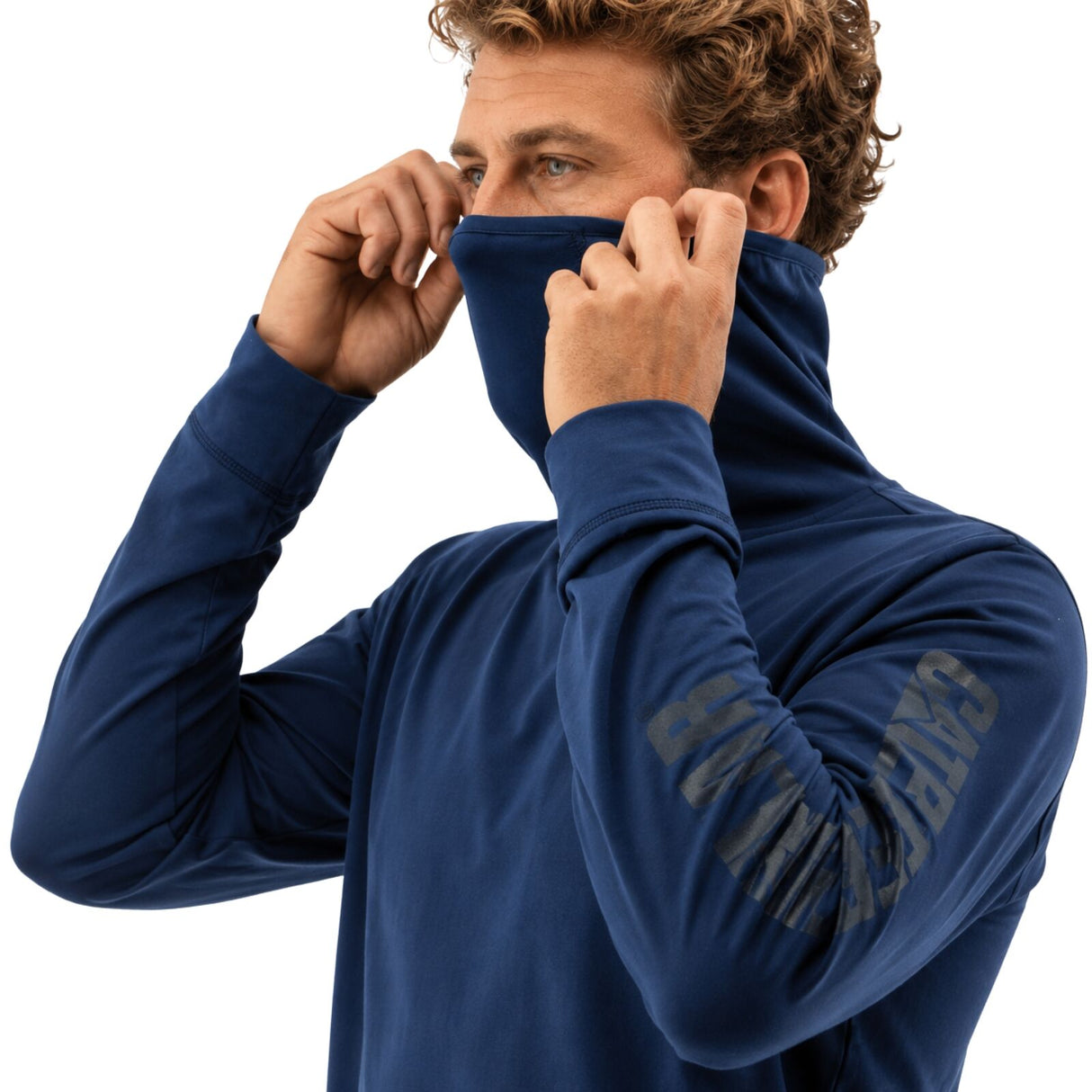CAT ViralOff Mens Long Sleeve Gaiter Tee Face Covering Quick Dry - Detroit Blue