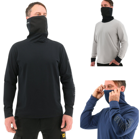 Caterpillar Mens ViralOff¨ Long Sleeve Gaiter Tee with Face Covering Top Shirt CAT - Black