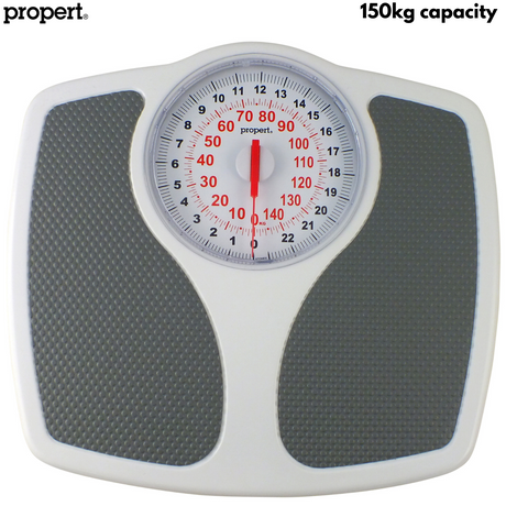Propert 150kg Mechanical Bathroom Scales Speedometer Analogue - White/Grey