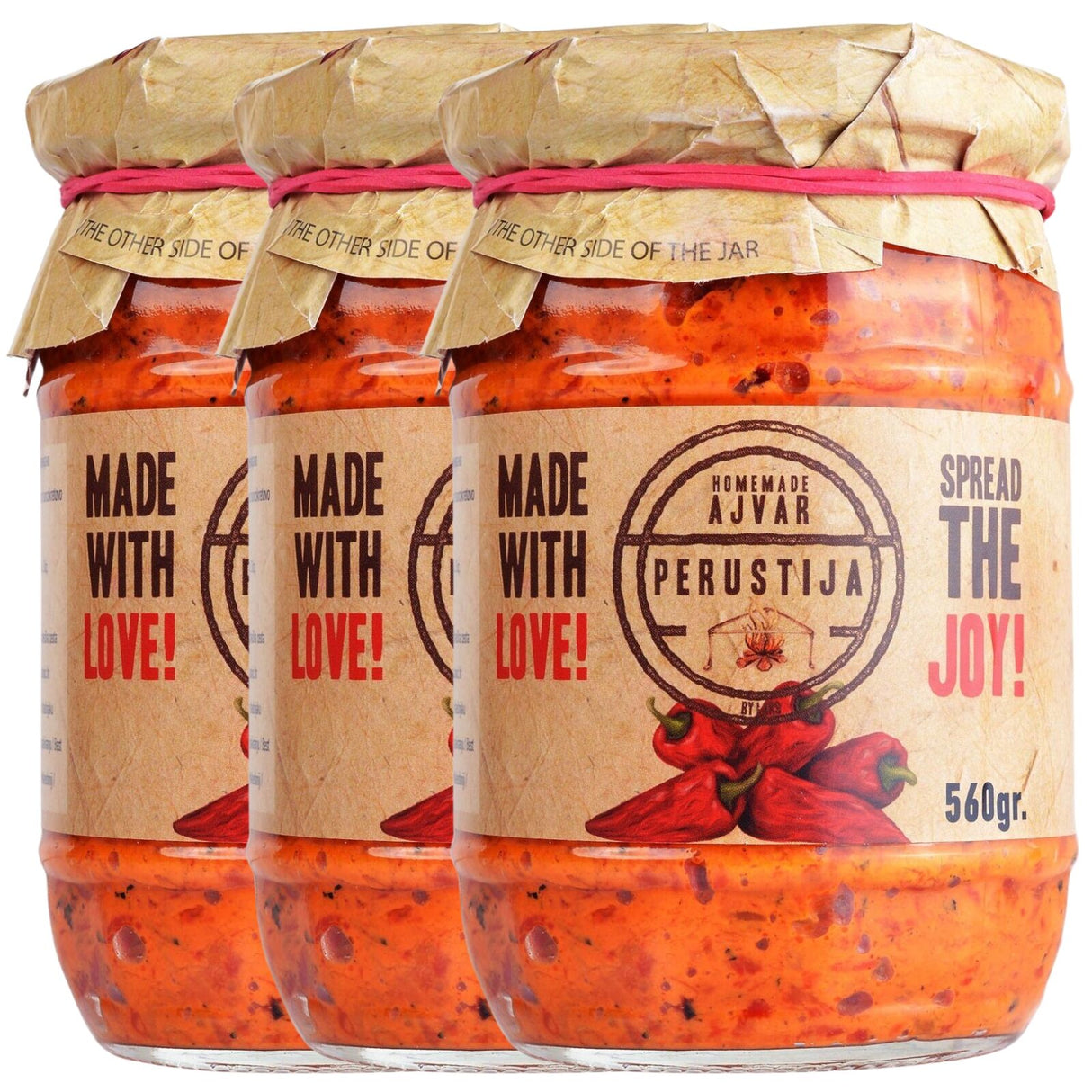 3x 560g Perustija Mild Ajvar Spread (Roasted Red Pepper Relish)