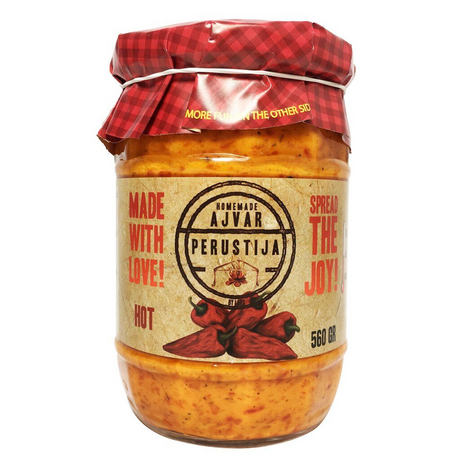 3x 560g Perustija Hot Ajvar Spread (Roasted Red Pepper Relish)