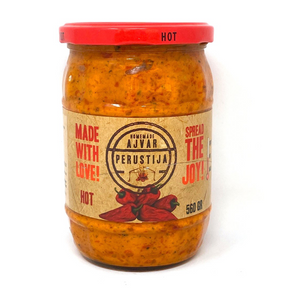 560g Perustija Hot Ajvar Spread (Roasted Red Pepper Relish)