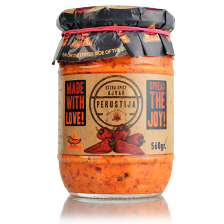 560g Perustija Homemade Ajvar Spread Macedonian Roasted Pepper Relish Dip - Extra Hot