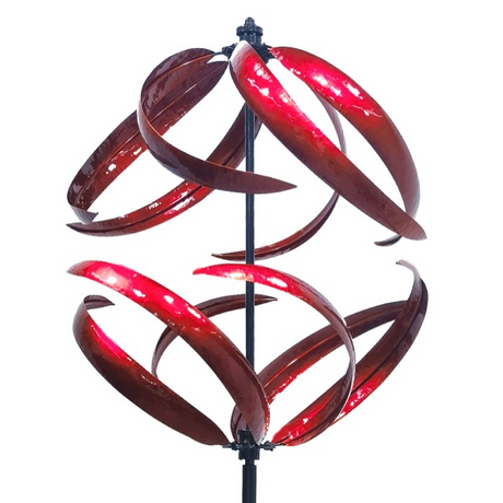 Garden 205cm Metal East Meets West Windmill Wind Spinner Outdoor Decor - Ruby Red