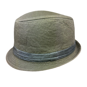Avenel Mens Washed Canvas Trilby Hat - Khaki (Leather Look Trim)