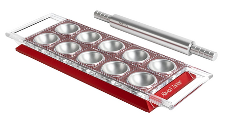 Marcato Ravioli Tablet Board w/ Rolling Pin in Metal Red (Made in Italy)