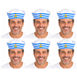 6x Blue/White Stripe Sailor/Marine Gob Hat w/ Anchor Bulk Pack - Unisex Navy/Hens Night Captain (Halloween & Fancy Dress)