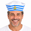 Adult Sailor Gob Hat Marine Captain Doughboy Cap w/ Anchor - Blue/White Stripe