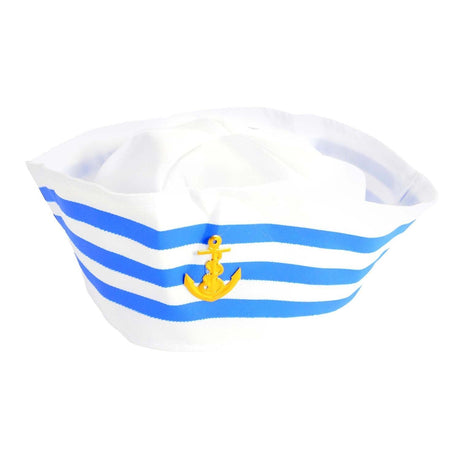 Adult Sailor Gob Hat Marine Captain Doughboy Cap w/ Anchor - Blue/White Stripe