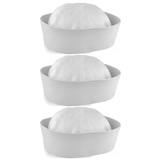 3x White Sailor/Marine Gob Hat Pack - Unisex Navy/Hens Night Captain (Halloween & Fancy Dress)