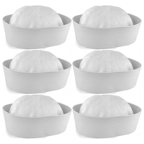 6x White Sailor/Marine Gob Hat Bulk Pack - Unisex Navy/Hens Night Captain (Halloween & Fancy Dress)