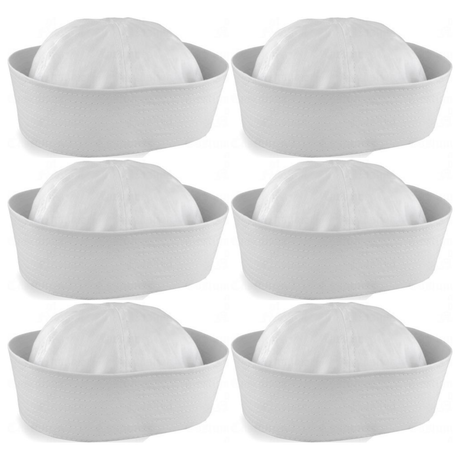 6x White Sailor/Marine Gob Hat Bulk Pack - Unisex Navy/Hens Night Captain (Halloween & Fancy Dress)
